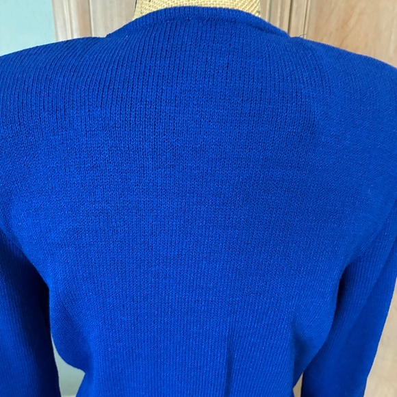 St. John Vintage 80’s Santana Knit Long Sleeve Sweater Dress blue gold button 4 - Picture 13 of 16